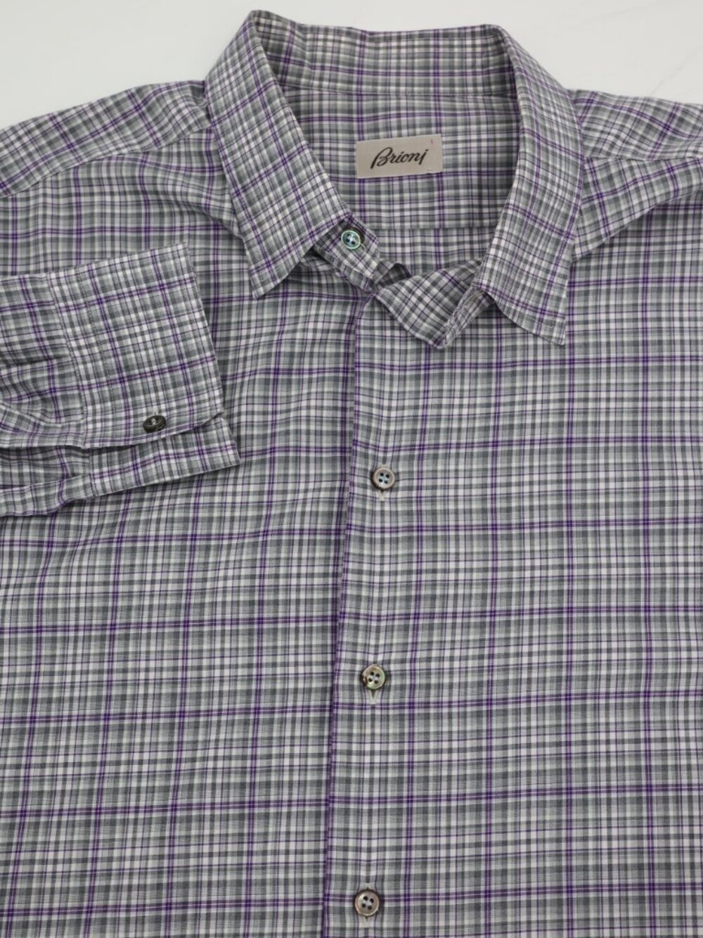 Brioni Shirt Mens 2XL Button Up Long Sleeve Cotton check Plaid Made in Italy